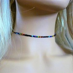 White Seed Beaded Choker Necklace Rainbow Choker Black Choker | Etsy Adjustable Multicolor Beaded Necklaces With Black Beads, Colorful Adjustable Round Beads Choker, Multicolor Bead Choker For Gift, Adjustable Multicolor Beaded Chain Choker, Black Beaded Festival Anklets, Black Beaded Anklets For Festival, Adjustable Multicolor Choker With Black Beads, Rainbow Adjustable Choker For Festivals, Rainbow Beaded Choker With Round Beads