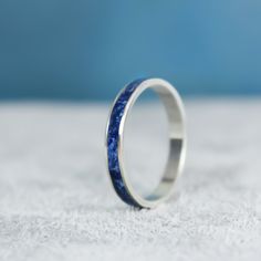 Thin Lapis Lazuli Inlay Ring Silver Blue Hypoallergenic Promise Ring, Blue Hypoallergenic Rings For Anniversary, Hypoallergenic Blue Rings For Anniversary, Vampire Rings, Vampire Ring, Jewelry Care Card, Channel Ring, Casper Wyoming, Metaphysical Jewelry