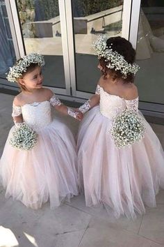 SP1597,Chic Long Sleeves Off-The-Shoulder Tulle Flower Girl Dresses · SofieProm · Online Store Powered by Storenvy Long Flower Girl Dresses, Long Sleeve Ball Gowns, Toddler Flower Girls, Pink Flower Girl Dresses, Toddler Flower Girl Dresses, Lace Flower Girls, Tulle Flower Girl, Tulle Flowers, Princess Ball Gowns