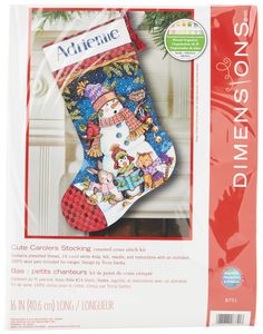 a christmas stocking with a snowman on it in the packaging for an ornament