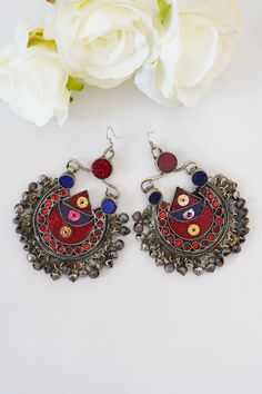 Afghan Jewellery Authentic Traditional Handmade Jewellery. Get in contact with us if there is any queries regarding the item. Check out my page for other items. Help my small business and promote Afghan culture by placing an order with us. We have different kinds and types of Afghan Vintage Jewelleries! Your feedback is much appreciated. Please let us know the item arrived safely! Afghani Jewelry Earrings, Bohemian Metal Chandbalis Drop Earrings, Handmade Bohemian Metal Chandbalis, Handmade Metal Bohemian Chandbalis, Festive Red Beaded Earrings, Festive Bohemian Jhumkas, Bohemian Earrings With Latkans For Festive Occasions, Bohemian Earrings For Rituals, Bohemian Dangle Chandbalis