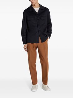 Zegna Tapered Trousers - Farfetch Brown Ankle-length Dress Pants With Welt Pockets, Business Casual Brown Pants With Pockets, Brown Office Pants With Pockets, Brown Pants With Flap Pockets For Fall, Semi-formal Dress Pants With Pockets For Fall, Semi-formal Fall Dress Pants With Pockets, Semi-formal Brown Pants With Pockets, Brown Dress Pants With Pockets For Fall, Ankle-length Wool Pants With Pockets