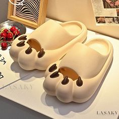 Lasaky - Soft Bottom Slip-On Shoes for Her Home Beige Synthetic Slippers With Round Toe, Eva Slippers With Rubber Sole And Round Toe, Red Shoes Heels, Soft Sole Slippers, Shoe Sole, Slippers Cozy, Sheep Leather, Leather Slippers, Red Heels