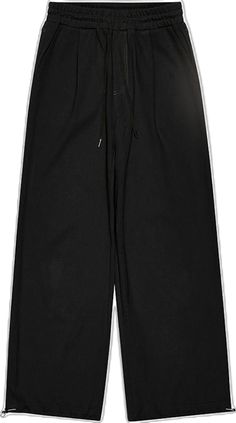 Black Leisure Trousers, Black Cotton Wide Leg Pants With Drawstring, Black Drawstring Leisure Pants, Black Drawstring Pants For Work, Black Drawstring Wide-leg Pants, Black Straight Leg Leisure Pants, Black Wide-leg Drawstring Bottoms, Wide Leg Leisure Pants With Drawstring, Black Wide-leg Pants With Drawstring