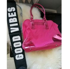 The Hot Pink Bag Is In Used Condition, Has A Small Light Mark On The Left Side (Picture 2). The Good Vibes Cooler Is New With Tag Still Attached. Pink Weekend Shoulder Bag, Trendy Pink Weekend Bag, Trendy Pink Bag For Weekend, Trendy Pink Shoulder Bag For Weekend, Pink Bag With Adjustable Strap For Weekend, Pink Duffel Bag, Side Picture, Hot Pink Bag, Girly Accessories