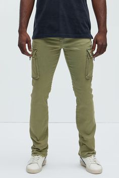 Available In Olive. Stacked Skinny Flare Fit 5 Pocket Detail 98% Cotton 2% Elastane Disclaimer: Due To The Specialized Distressing & Wash Process, Each Garment Is Unique. Zip Fly Button Closure Cargo Pockets Back Ankle Zipper Imported | Mens We On Cargo Stacked Skinny Zipper Flare Pants in Olive Green size 38 by Fashion Nova Fitted Cotton Bottoms With Zipper Closure, Slim Fit Straight Leg Pants With Zipper Closure, Casual Stretch Pants With Zipper Closure, Fitted Khaki Cargo Pants For Fall, Slim Cotton Pants With Pockets, Fitted Cargo Style Jeans For Fall, Fitted Khaki Jeans With Cargo Pockets, Fitted Khaki Cargo Jeans, Fitted Green Cargo Pants With Pockets