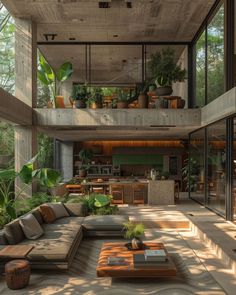 a living room filled with furniture and lots of plants