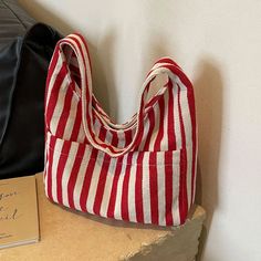 UAKISS - Canvas Bag for Women 2024 New Shopper Handbags Shoulder Tote Bag Casual Stripe Large Capacity School Bags Girls Large Capacity Red Baguette Bag For Travel, Trendy Bucket Satchel With Pockets, Trendy Canvas Mobile Phone Bag, Red Travel Baguette Bag With Large Capacity, Red Baguette Bag With Large Capacity For Travel, Casual Large Capacity Box Bag For School, Red Baguette Bag With Large Capacity For Daily Use, Handheld Hobo Bag With Mobile Phone Bag For Shopping, Handheld Hobo Bag For Shopping With Mobile Phone Bag