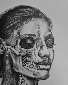 a pencil drawing of a skeleton with his eyes closed