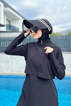 Opaque Burkini | Burkini Remsa Breathable High Stretch Sports Swimwear, Breathable High Stretch Training Swimwear, Breathable High Stretch Swimwear For Swimming, Versatile Black Stretch Swimwear, High Stretch Sportswear Swimwear For Training, Versatile Stretch Black Swimwear, High Stretch Swimwear For Training, Black Stretch Swimwear With Uv Protection, Black High-stretch Activewear For Beach