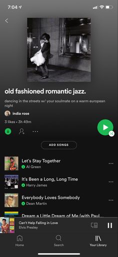 an iphone screen showing the music player for old fashioned romantic jazzs, and other popular hits