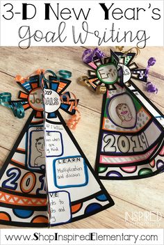 three new year's goal writing cards with the title, 3 - d new year's goal writing