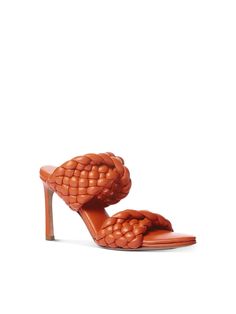 VINCE. Womens Orange Padded Woven Curve Almond Toe Stiletto Slip On Leather Heeled Mules Shoes 38.5 Heeled Mule, Fashion Designs, Mules Shoes, Leather Heels, Heeled Mules, Almond, Slip On, Orange, Heels