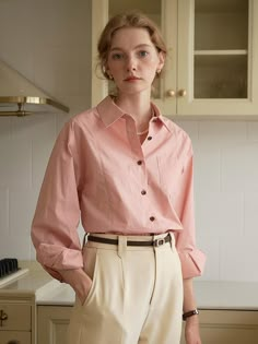 Cut from crisp cotton fabric, this relaxed fit shirt features casual open collars and buttoned front design. Wear yours alone, or layer with various items throughout the seasons.  - Intended for a loose fit- Comfortable dropped shoulders- Logo embroidery detail at cuff- Rounded hem design- Casual seam detail and chest pocket Everyday Pink Button-up Shirt, Classic Pink Shirt With Button Closure, Classic Pink Cotton Blouse, Pink Button-closure Shirt For Everyday, Classic Pink Collared Shirt, Pink Relaxed Fit Button-up Shirt, Pink Everyday Shirt With Button Closure, Everyday Pink Shirt With Button Closure, Pink Relaxed Fit Collared Shirt