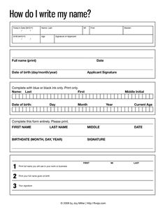 a printable form that is used to write an application for the child's name