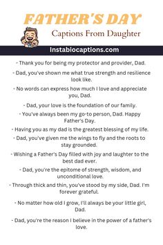 Celebrate the special bond between fathers and daughters with heartfelt Father's Day captions from daughter. Explore a collection of touching, funny, and loving quotes to express your gratitude, love, and appreciation for your dad on this memorable occasion. Let your words capture the cherished moments and create lasting memories with the best Father's Day captions from daughter. Father Day Captions, Birthday Caption For Father, Caption For Father And Daughter, Best Fathers Day Quotes From Daughter, Happy Father's Day Quotes From Daughter, Caption For Papa, Birthday Quotes For Dad From Daughter, Father Daughter Captions Instagram