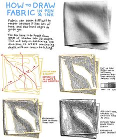 the instructions for how to draw fabric and ink in photoshopped with pencils