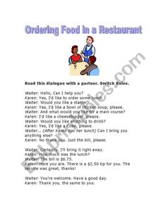 ordering food in a restaurant worksheet