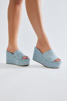 Available In Black And Blue. Platform Wedges Rhinestone Embellishment Square Toe High Heel Imported | Connie Embellished Wedges Sandals in Blue size 6 by Fashion Nova Search By Photo, Blue Wedges, Wedges Sandals, Personal Marketing, Platform Wedges, Lowercase A, Blue Fashion, New Shop, Wedge Sandals