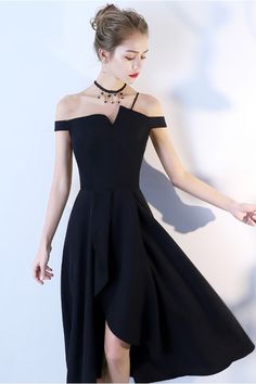 Tea Length Black Formal Party Dress Off Shoulder - $67.15 #BLS86030 - SheProm.com Black V-neck Banquet Dress, Black A-line Mini Dress For Banquet, Black V-neck Dress For Banquet, Black V-neck Dress For Banquets, Sleeveless Black Midi Dress For Banquet, Black Sleeveless Midi Dress For Banquet, Black Knee-length Dress For Banquet, Black Off-shoulder Party Dress, Black Sleeveless Mini Dress For Banquet