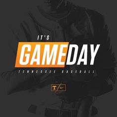 it's game day with an image of a man holding a baseball bat in his hand