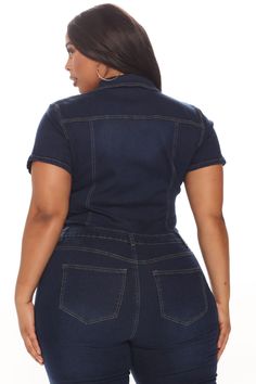 Available In Denim And White. Denim Jumpsuit Collar Functional Front Buttons Functional Pockets Wide Leg Pant Stretch Denim 33" Inseam 75% Cotton 23% Polyester 2% Spandex Imported | Day Dreaming Denim Jumpsuit size XS by Fashion Nova Dark Wash Denim Jumpsuit With Short Sleeves, Medium Wash Stretch Denim Jumpsuit With Short Sleeves, Stretch Dark Wash Jumpsuits And Rompers, Dark Wash Stretch Jumpsuits And Rompers, Stretch Denim Jumpsuit With Short Sleeves In Medium Wash, Stretch Denim Jumpsuits And Rompers With Short Sleeves, Stretch Denim Jumpsuit With Short Sleeves, White Denim Jumpsuit, Day Dreaming