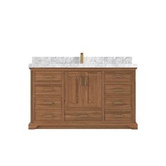 an image of a bathroom vanity with marble counter top and wooden cabinetry on white background