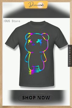 Funny Cartoon Print Tshirt Neon Rainbow Bear T Shirts Harajuku Streetwear Tee Cotton Fashion T-shirt Short Sleeve Clothing Kawaii T-shirt With Letter Print For Streetwear, Kawaii Letter Print T-shirt For Streetwear, Black Kawaii T-shirt With Funny Print, Kawaii Black Crew Neck T-shirt, Cute Black T-shirt With Graphic Design, Kawaii Crew Neck T-shirt For Streetwear, Kawaii Black T-shirt With Letter Print, Kawaii Black T-shirt With Screen Print, Kawaii Graphic T-shirt For Streetwear