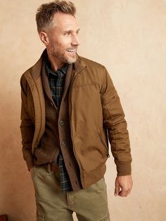 Pilot Style Outerwear With Padded Collar For Fall, Military Outerwear With Ribbed Cuffs For Outdoors, Pilot Style Winter Outerwear For Outdoor, Fall Outdoor Outerwear With Ribbed Collar, Ribbed Collar Outerwear For Fall Outdoor, Brown Outdoor Outerwear With Ribbed Cuffs, Brown Outerwear With Ribbed Cuffs For Outdoor, Men Stylish Dress, Flight Jacket