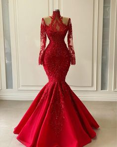 Baju Kahwin, Reception Gowns, Mermaid Gown Prom, Prom Girl Dresses, Long Sleeve Prom, Long Prom Gowns, Red Evening Dress, Prom Dresses Vintage, Lace Mermaid