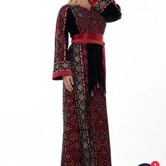 Embroidered Thob , Abaya Size 3 New Never Worn I Paid $400 The Measurement : 21” From Armpit To Armpit 20” Waist 22.5” Hips 58” Length Lady In Red, Black Red, Black And Red, Maxi Dress, Womens Dresses, Red, Dresses, Women Shopping, Black