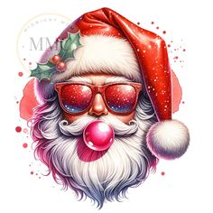 a santa claus wearing sunglasses and a red hat with holly berries on it's head