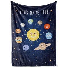 a wall hanging with an image of planets and the names of their name on it