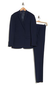 Stretch construction and a skinny cut mean modern appeal from a head-turning three-piece suit. Jacket has notched lapels; chest welt pocket; front welt pockets Vest has front button closure; V-neck Pants have zip fly with button closure; front slant pockets; back button-welt pockets Jacket and vest are lined; trousers are lined to the knee 62% polyester, 35% viscose, 3% spandex Dry clean Imported Each suit has a 6” drop, meaning that a size 38R jacket is paired with size 32 pants Turning Three, Pocket Vest, Concert Looks, Three Piece Suit, Pocket Jacket, Sports Blazer, Sweaters And Leggings, Suit Separates, Short Suit