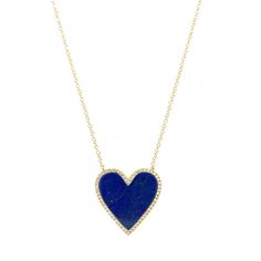 Lapis Heart With Diamond Outline Chain Necklace 14K Yellow Gold 0.18 Carats of Diamond 2.69 Carats of Lapis 15.5" -17.5" Long Heart: 0.80" Length X 0.78" Width 14k Gold Heart Cut Gemstone Necklace, 14k Gold Heart Cut Necklace With Adjustable Chain, Heart Shaped Necklace With Adjustable Chain For Formal Occasion, Classic Heart-shaped Necklace With Cable Chain, Formal Heart-shaped Necklace With Adjustable Chain, 14k Gold Heart Necklace For Formal Occasions, Fine Jewelry Heart Necklace With 17 Jewels, Yellow Gold Heart Cut Gemstone Necklace, 14k Yellow Gold Heart Necklace With Gemstone