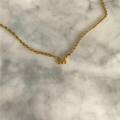 Mint & Lily Solid Uppercase Initial Necklace In 18k Plated Gold. 16 Inch Chain. Initial Is The Letter “M”. Never Worn And In Original Box. M Initial Jewelry, M Initial Pendant, Letter M Initial Necklace, M Initial Necklace, M Initial, Lightning Bolt Necklace, The Letter M, M Jewelry, M Necklace