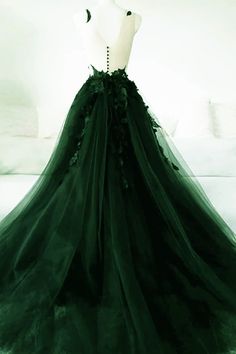 Prom Dress Dark Green, Low Back Prom Dress, Prom Dress Dark, Prom Dress Green, Green Wedding Dresses, Floral Dress Formal, Green Tulle, Tulle Evening Dress, Lace Party Dresses