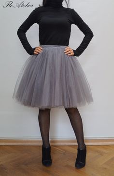 Women Tulle Skirt/Tea Length Tutu Skirt/Princess Skirt/Wedding Skirt/Knee Lenght Skirt/Gray Skirt/Gr Fitted Gray Maxi Skirt With Lined Skirt, Gray Knee-length Skirt For Spring, Gray Tiered Skirt For Spring, Spring Gray Tiered Skirt, Elegant Long Gray Skirt, Gray Stretch Skirt For Spring, Stretch Gray Skirt With Lining, Gray Fitted Party Skirt, Fitted Gray Skirt For Party