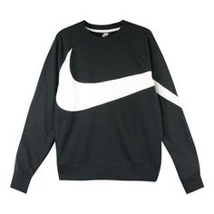 Nike BIG SWOOSH Large Logo Round Neck Pullover Black AR3089-012 (Men's) Nike Cotton Athleisure Sweater, Black Crew Neck Sweater For Fall, Nike White Sweater For Fall, Winter Sportswear Tops In Black, Black Long Sleeve Sports Sweatshirt, Nike Casual Sweater With Ribbed Cuffs, Casual Black Crew Neck Sweater, Casual Black Long Sleeve Sweater, Nike Long Sleeve Sweater For Streetwear