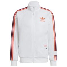 NWT! adidas Originals Chile 20 Men’s Small White Track Jacket H65539. Product #: H65539 A fresh take for a new generation! The adidas Originals Chile Track Top takes inspiration from the heritage football style for a sleek and standout look. Evolved from the famed Chile 62 collection, this top is set with contrast details and graphic pops that further intensifies its throwback style. Made with a blend of soft and smooth tricot fabric, this sustainable top allows all-day comfort. Lead the track i Sweatsuits Men, Tricot Fabric, Track Jacket, New Generation, Extra Storage, Track Jackets, Monte Carlo, Storage Space, Snug Fit