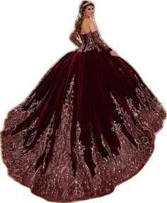 Velvet Ball Gown, Long Strapless Dress, Mary's Bridal, Detachable Sleeves, Sequin Appliques, Quinceanera Dress, Burgundy And Gold, Quinceanera Dresses, Cut Work