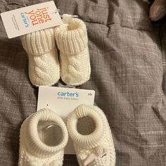 2 Pairs Of New Born Baby Booties. White Unicorn Winter White Booties For Playtime, Comfortable Non-slip White Booties, White Winter Booties For Playtime, Cute White Winter Booties, Comfortable White Winter Booties, Cute White Spring Booties, Non-slip White Booties For Babies, Pink Fur Boots, Baby Boy Boots