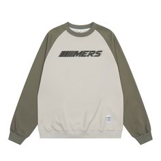 5ft 5''(166cm) tall, 97 lbs(44kg) weight and wearing a size M163cm/44kg wearing a size M - CONTRAST (two-tone)- Pullover- Lettered - Round-neck- 2 colors Khaki Sweatshirt With Ribbed Cuffs For Streetwear, Oversized Khaki Crew Neck Sweater, Oversized Khaki Sweater With Crew Neck, Khaki Crew Neck Sweatshirt With Ribbed Cuffs, Khaki Cotton Sweater For Streetwear, Khaki Long Sleeve Sweater For Streetwear, Sporty Khaki Crew Neck Sweatshirt, Pullover Sweater, Army Green