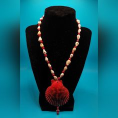 Rubenjuarezdesigns Ocean Mist Red 18" Choker Sm. Shells Red Beads Silver Lobster Clasp Seashell Choker, Bridal Party Necklace, Abalone Shell Necklace, Ocean Mist, Star Charm Necklace, Braided Necklace, Starfish Necklace, Red Beads, Friend Necklaces