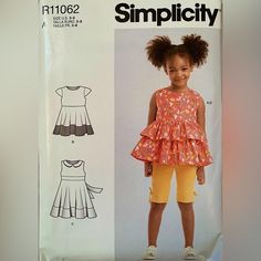 R11062 Girl's Dress/Long Top And Pants Pattern Sizes 3-8 All Patterns Are 3 For $10 Boys Sewing Patterns, Romper Sewing Pattern, Boy Sewing, Sewing Patterns For Kids, Simplicity Sewing, Simplicity Sewing Patterns, Sewing Pattern Sizes, Yellow Fashion, Pants Pattern