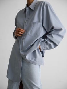 Long sleeve button down shirt in tencel soft silky fabric. Oversized with large front pocket and oversized cuffs. Model is wearing MINUSEY ONE SIZE. ✔️ Free worldwide express shipping over $100✔️ Loved by 6,500+ customers✔️ Limited edition collections, maximum style⠀⠀⠀⠀⠀⠀⠀⠀⠀Stay ahead of the trend with can’t-find-anywhere-else staples. Your closet will thank you 💕 * MINUSEY ONE SIZE = EU 34-38, US 2-6* 65% Tencel / 35% Polyester* Dry Clean Only* Made in Korea - Model Height: 171cm/5'7" (US 2, EU 34) Oversized Solid Blouse With Spread Collar, Oversized Solid Shirt For Workwear, Oversized Solid Shirt With Button Cuffs, Oversized Shirt With Button Cuffs And Lapel Collar, Oversized Lapel Collar Blouse With Button Cuffs, Oversized Blouse With Button Cuffs And Lapel Collar, Oversized Lapel Collar Blouse With Pockets, Oversized Shirt With Pockets And Lapel Collar, Oversized Blouse With Pockets And Lapel Collar