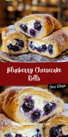 blueberry cheesecake rolls are stacked on top of each other