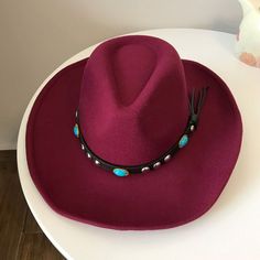 Red, Marron Western Cowboy, Cowgirl Hat, Turquoise, Men Women Retro Wide Brim Western Style Red Felt Hat For Winter, Red Felt Hat With Curved Brim For Festivals, Western Red Felt Hat For Winter, Red Western Hat Bands For Winter, Western Style Red Hat Bands For Winter, Red Curved Brim Felt Hat For Festivals, Western Red Hat Bands For Winter, Red Western Felt Hat For Festival, Red Bohemian Wide Brim Felt Hat