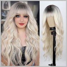 This Long Wavy Wig Is Made Of Heat-Resistant Synthetic Fiber, Not Easy To Tangle, Lightweight And Soft. Special Production Process Is Added To Make The Hair More Fluffy And Natural.What's More, The Curl Lasts Longer And Lasts Longer. Long Wig Is A Charming And Fashionable Hairstyle. The Natural Bangs Adorn Your Forehead, Making It Sweeter And More Lovely. Natural, Popular And Versatile Color Among All Colors.It Suits Any Skin Tone Or Face Shape And Can Be Worn With Any Combination. This Wig With Natural Bangs, Long Wavy Wig, Ombre Blonde, Wavy Wig, Wig With Bangs, Long Wigs, Blonde Ombre, Blonde Color, Wigs With Bangs