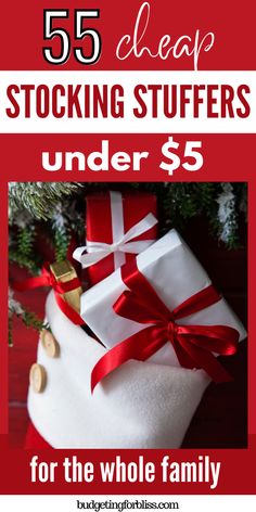 a christmas stocking stuff bag with the words 50 cheap stockings under $ 5 for the whole family